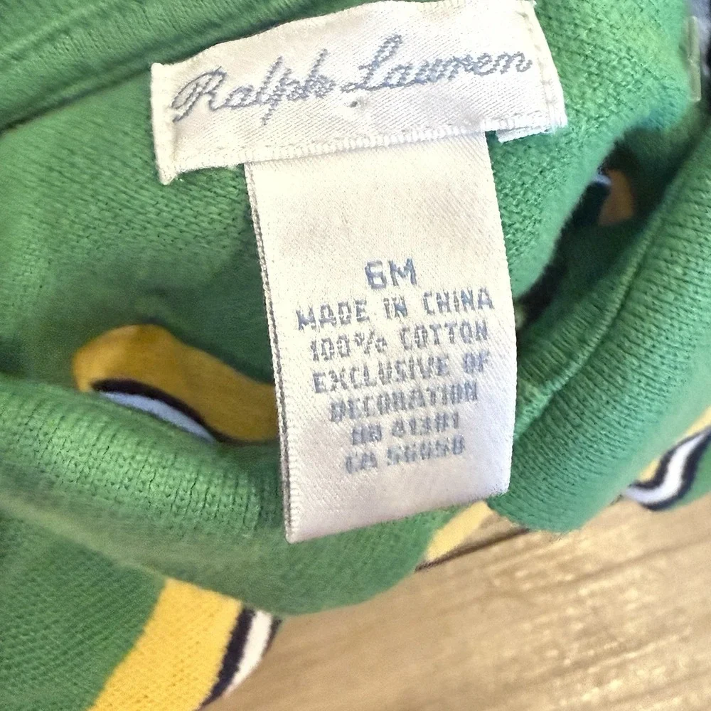 Ralph Lauren Romper Size 6 Month Green Stripe Preppy Short Sleeve Polo One-Piece